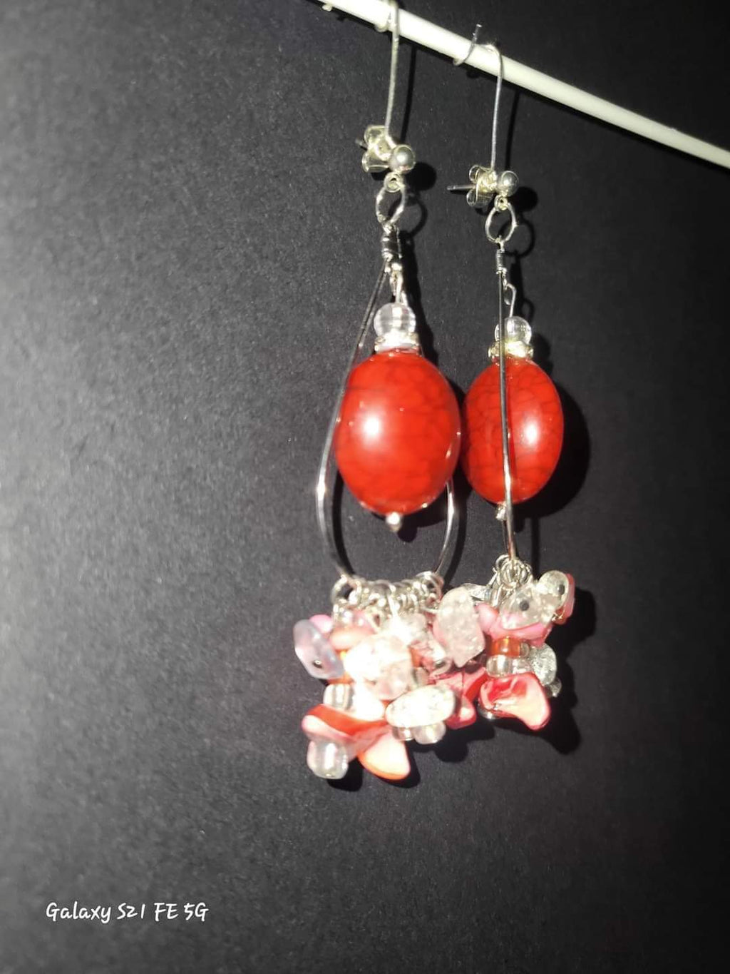 RUBY & QUARTZ CLUSTER DANGLE EARRINGS