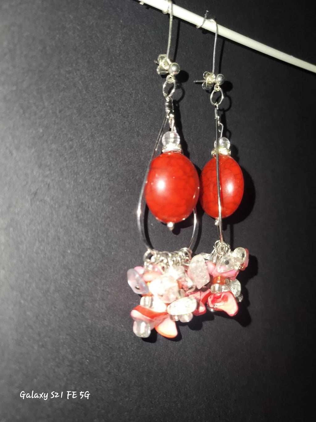 RUBY & QUARTZ CLUSTER DANGLE EARRINGS